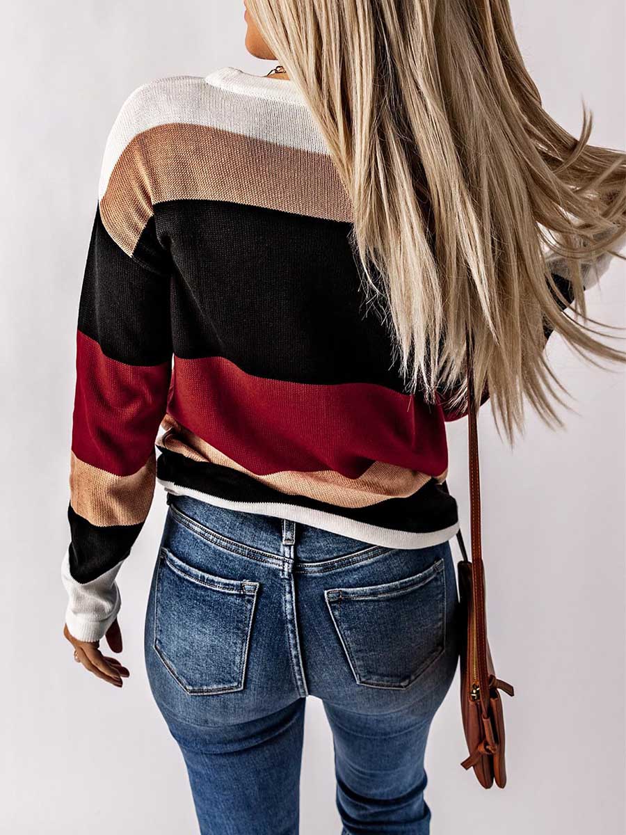 Lunimesd Drawstring Sweater Crew Neck Striped Pullover