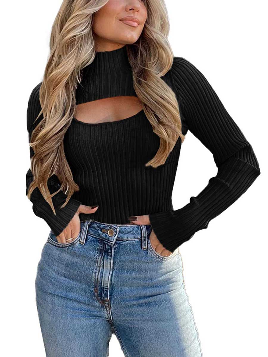 Lunimesd Sexy High Neck Loose Cutout Sweater