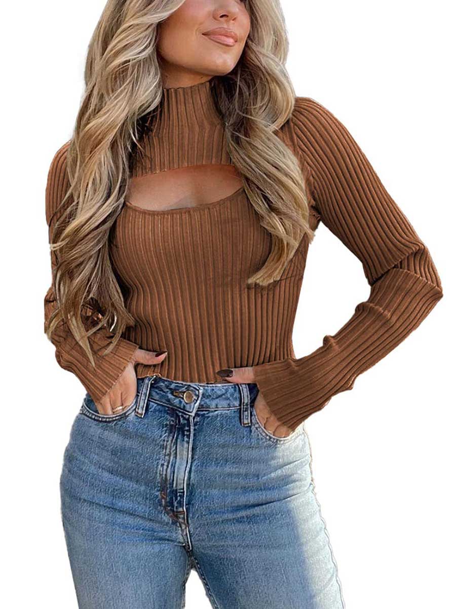 Lunimesd Sexy High Neck Loose Cutout Sweater