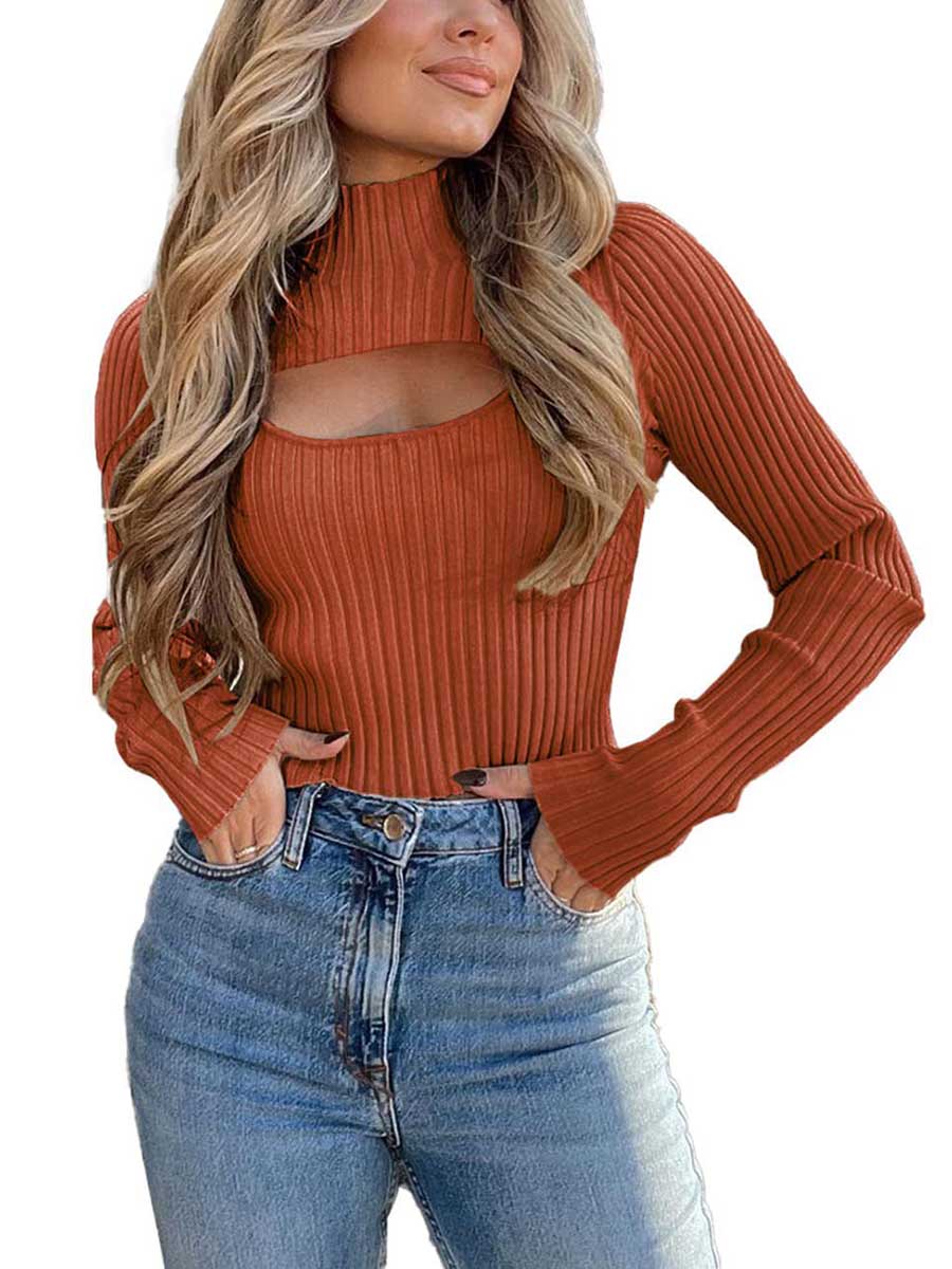 Lunimesd Sexy High Neck Loose Cutout Sweater