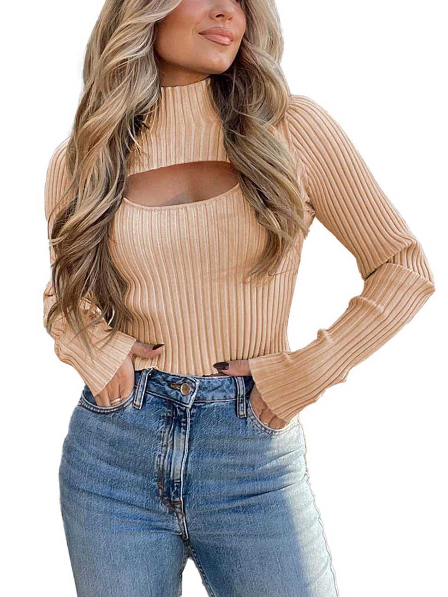 Lunimesd Sexy High Neck Loose Cutout Sweater
