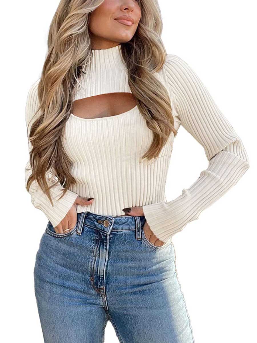Lunimesd Sexy High Neck Loose Cutout Sweater