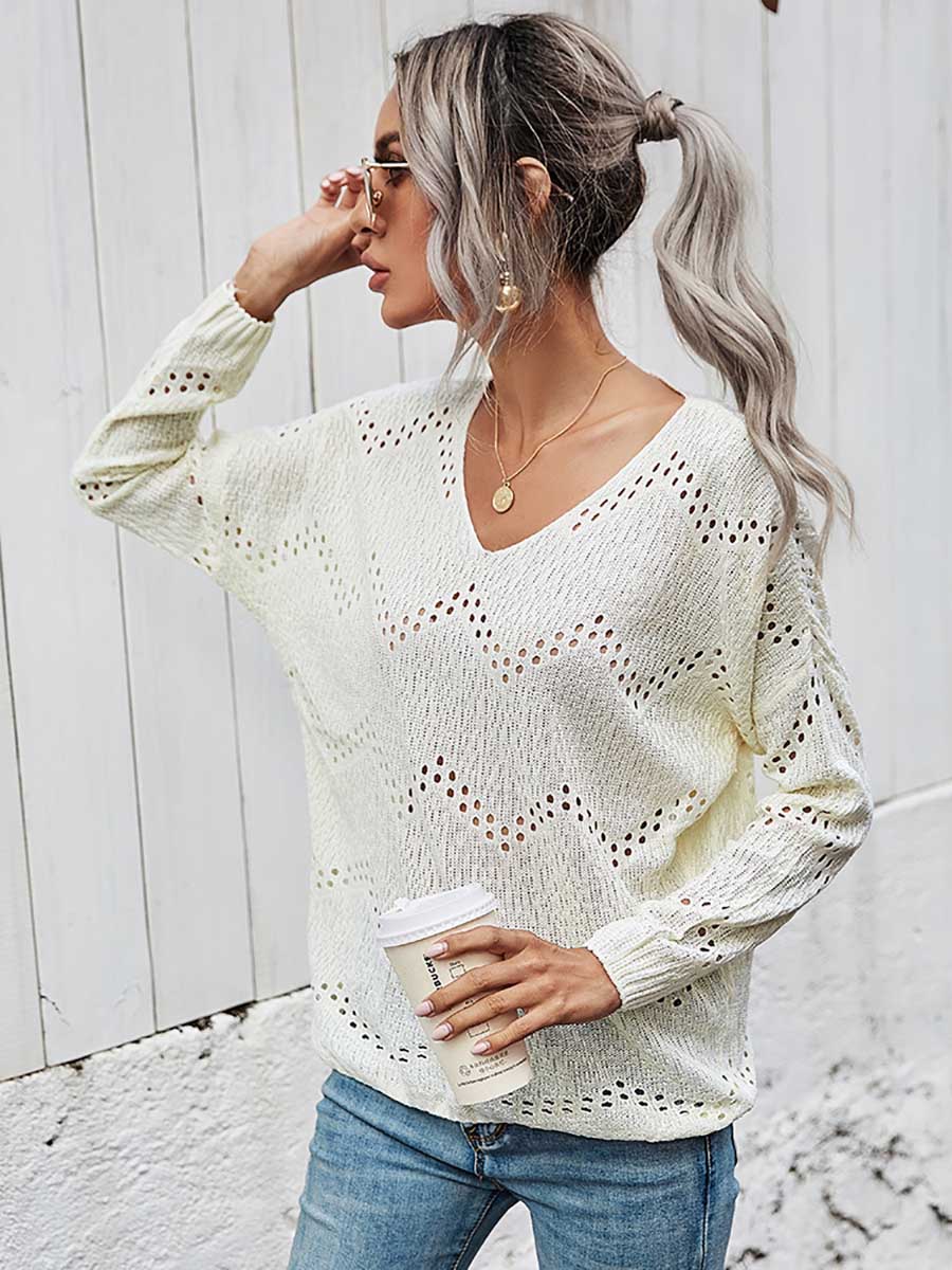 Cutout V-neck Knit Loose Sweater
