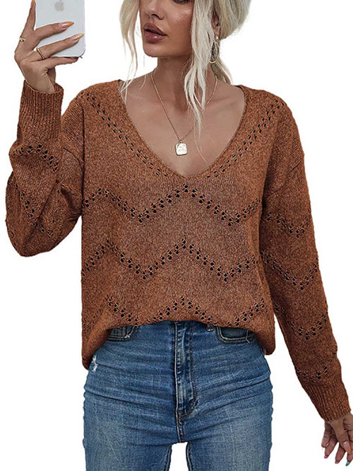 Cutout V-neck Knit Loose Sweater