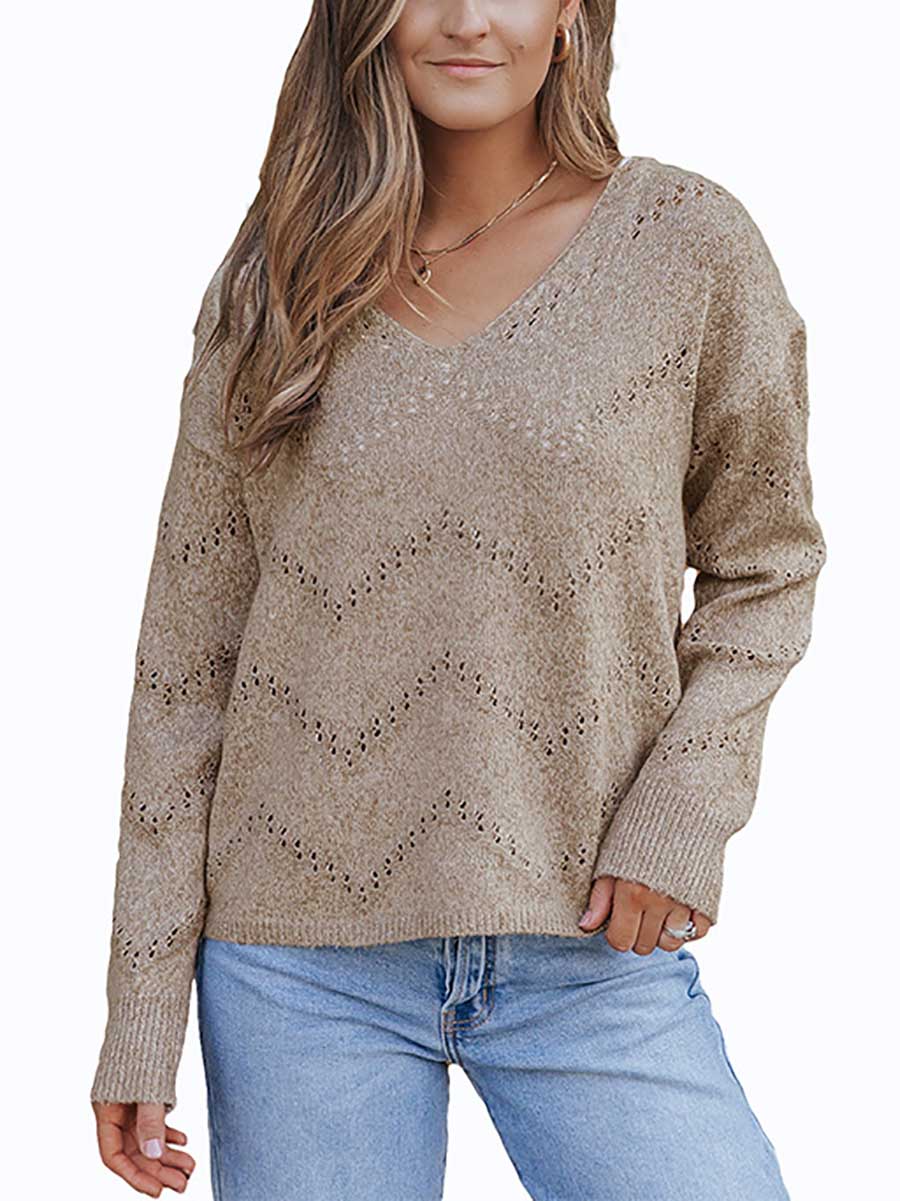 Cutout V-neck Knit Loose Sweater