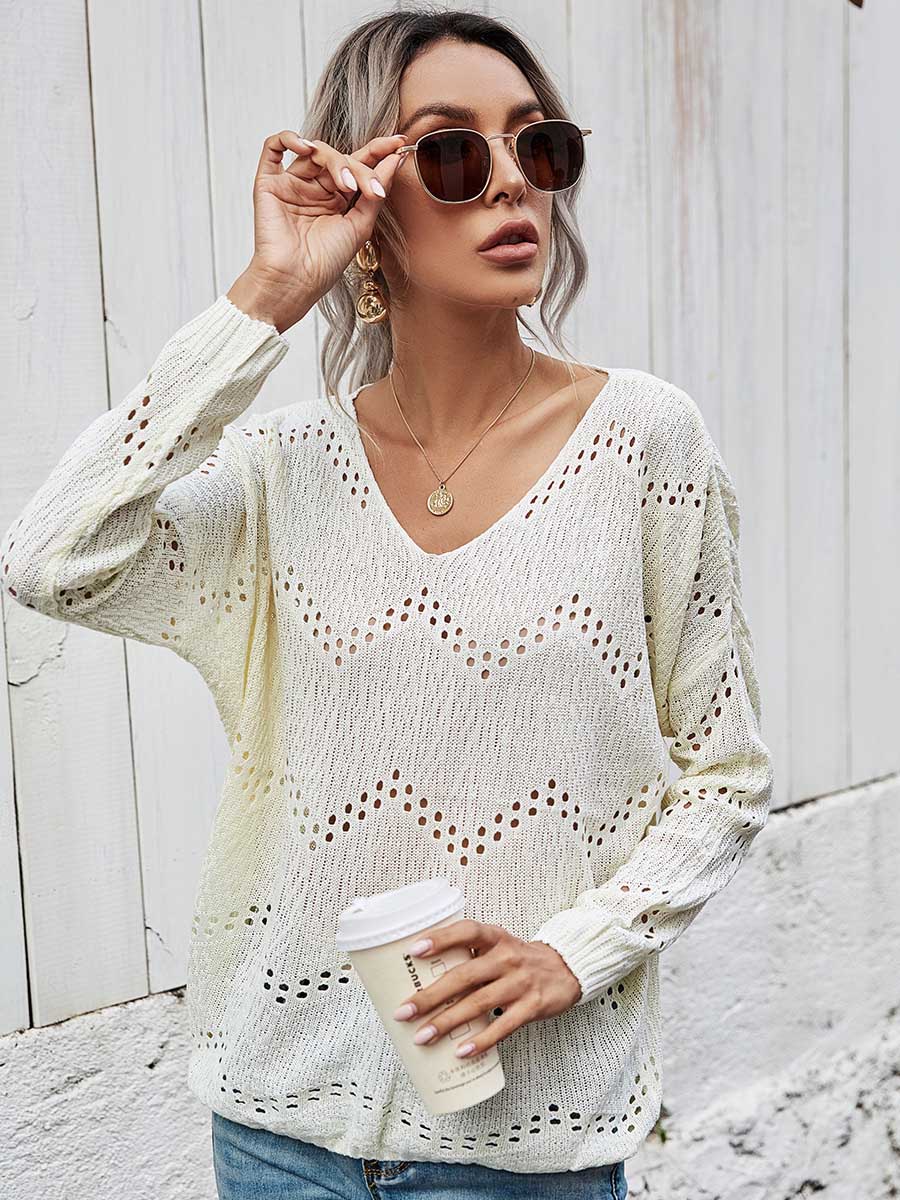 Lunimesd Cutout V-neck Knit Loose Sweater