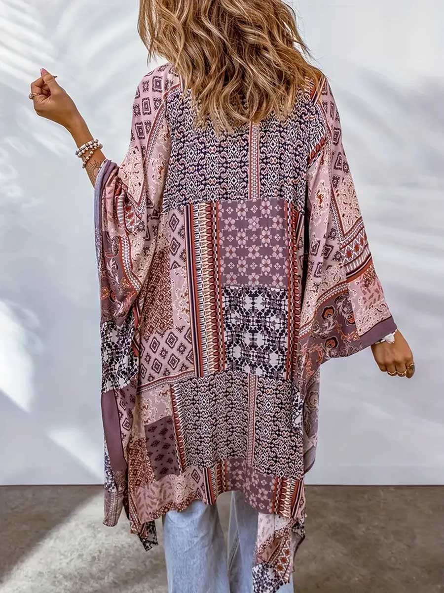Lunimesd Plus Size Printed Bat Sleeve Cardigan