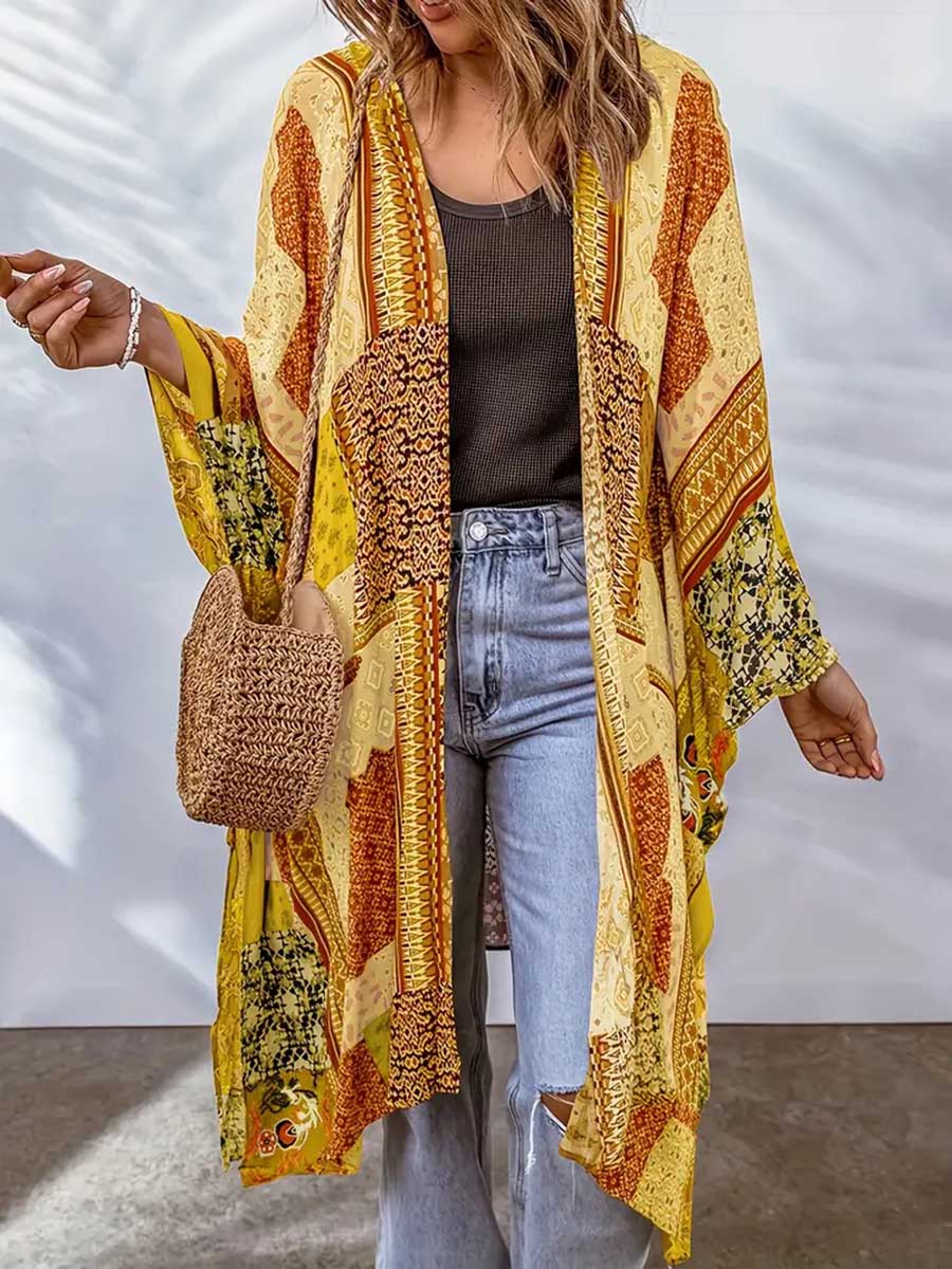 Lunimesd Plus Size Printed Bat Sleeve Cardigan