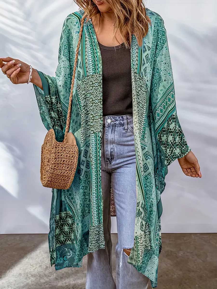 Lunimesd Plus Size Printed Bat Sleeve Cardigan