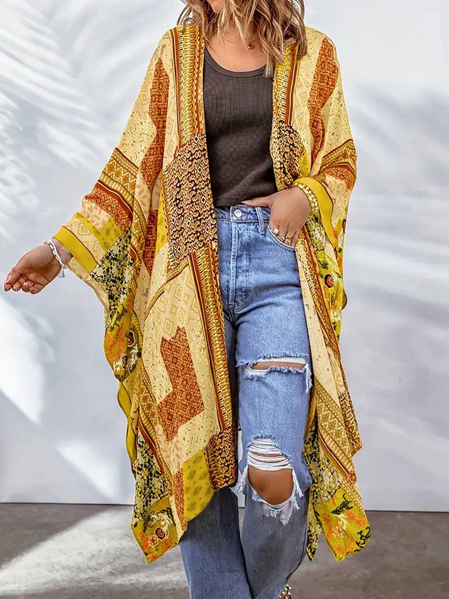 Lunimesd Plus Size Printed Bat Sleeve Cardigan