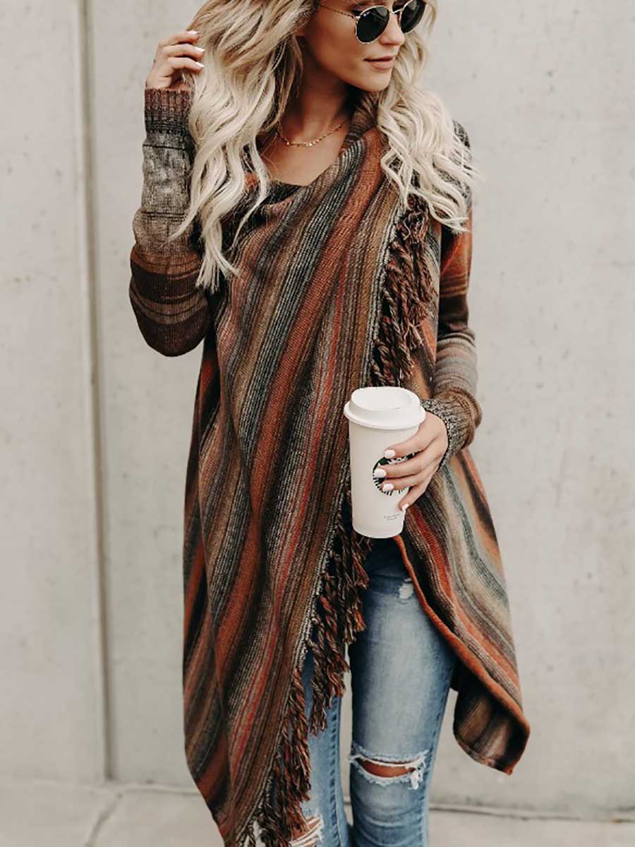 Lunimesd Fringed Sweater Knit Jacket