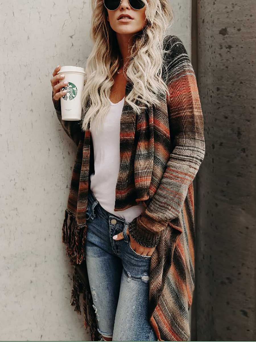 Lunimesd Fringed Sweater Knit Jacket