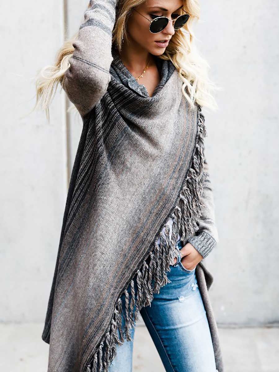 Lunimesd Fringed Sweater Knit Jacket