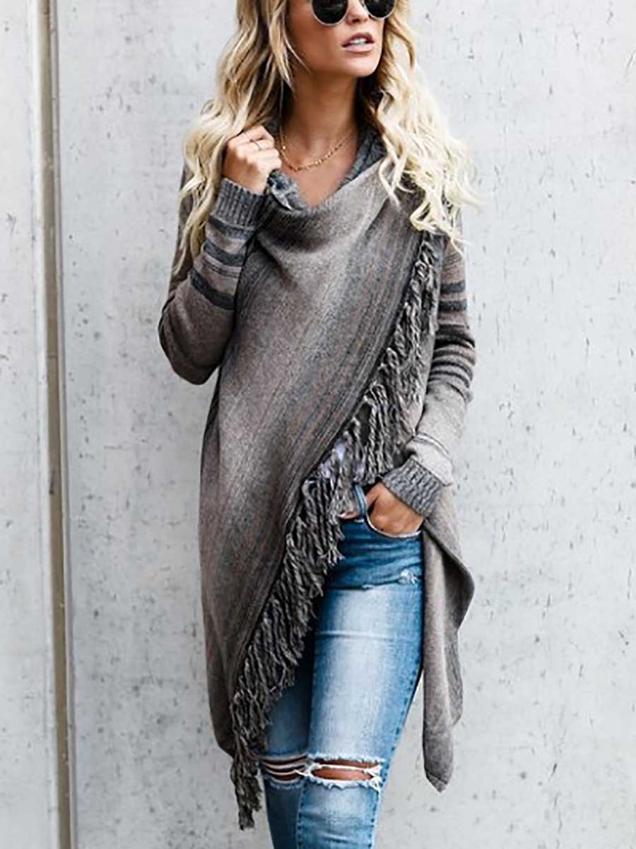 Lunimesd Fringed Sweater Knit Jacket