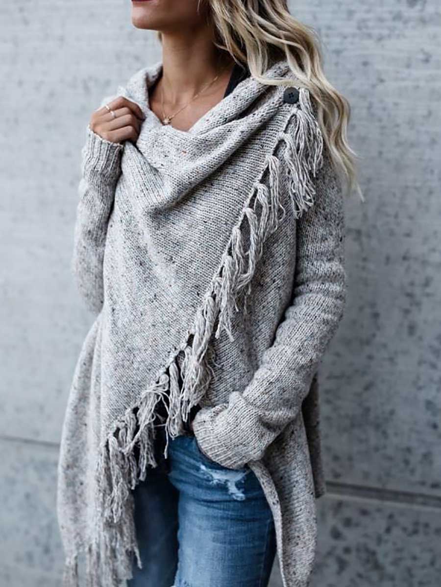 Lunimesd Fringed Sweater Knit Jacket