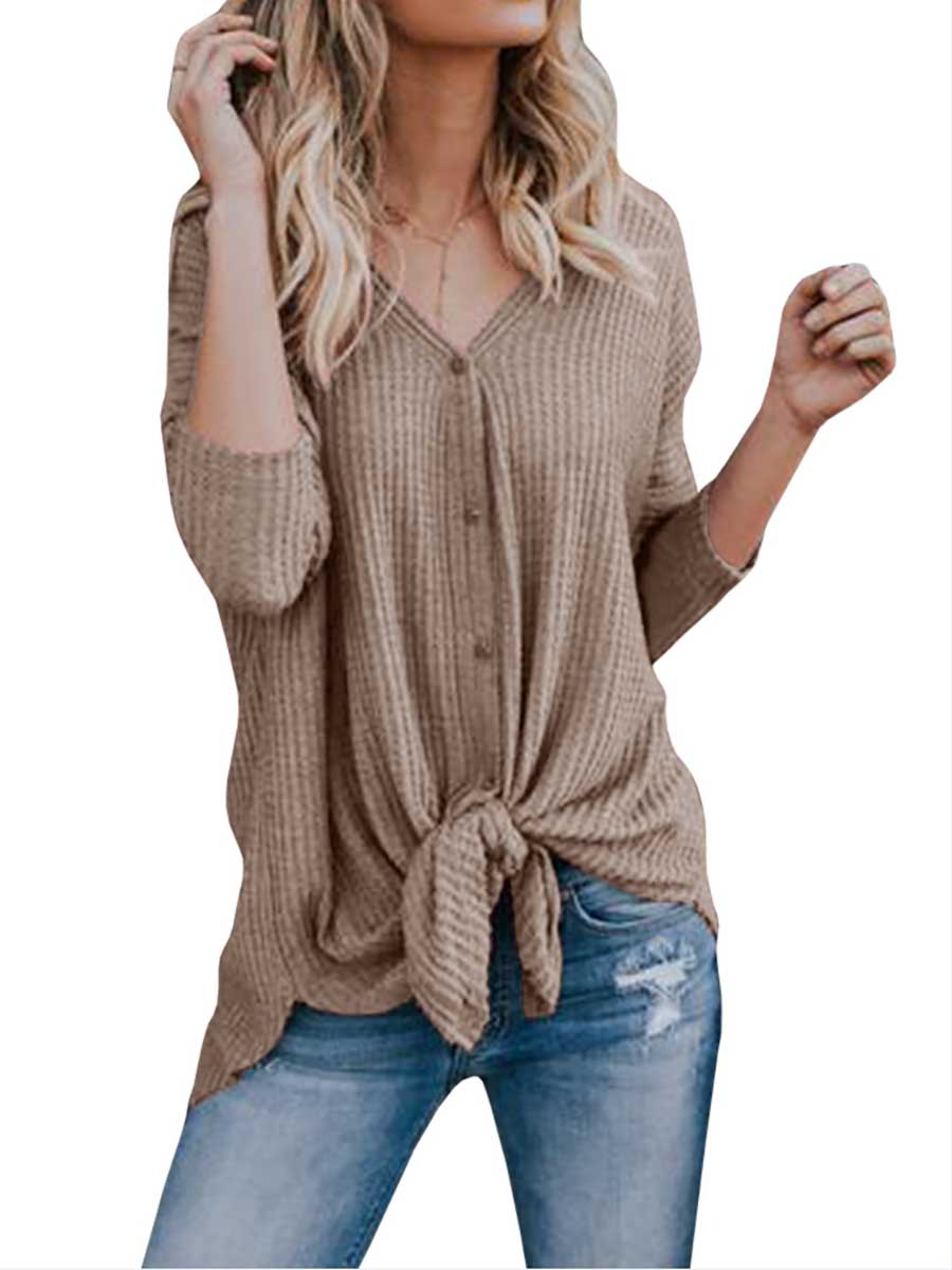 Lunimesd Long Sleeve V-Neck Cardigan T-Shirt Bottom Shirt