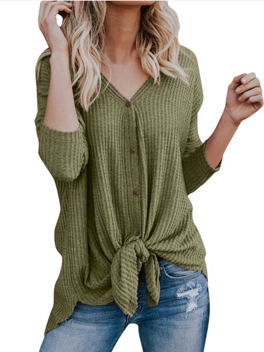 Lunimesd Long Sleeve V-Neck Cardigan T-Shirt Bottom Shirt