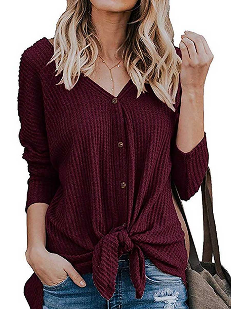 Lunimesd Long Sleeve V-Neck Cardigan T-Shirt Bottom Shirt