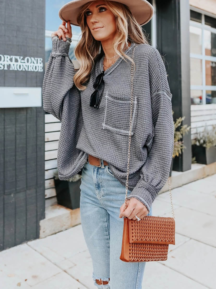 Lunimesd Waffle Drop Sleeve Loose Casual Top（6 colors）