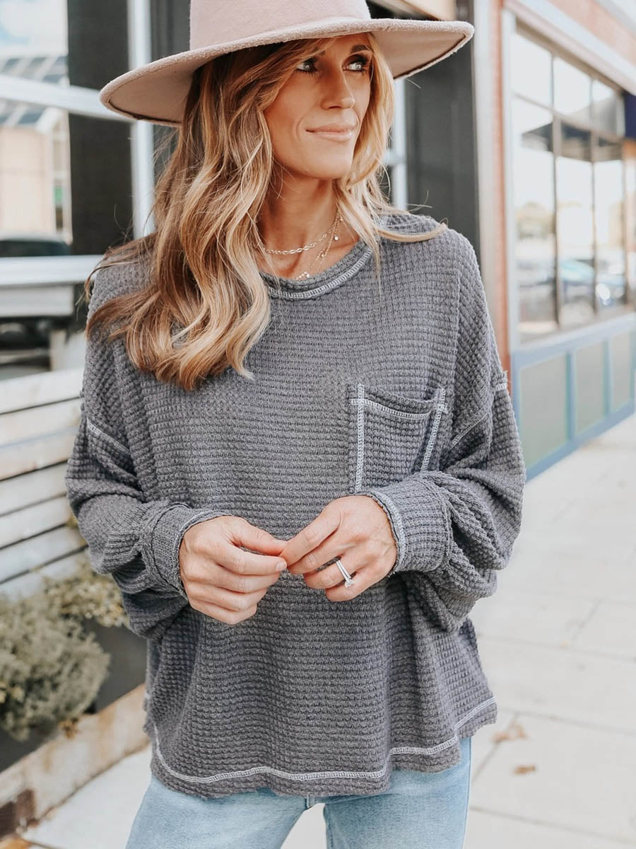 Lunimesd Waffle Drop Sleeve Loose Casual Top（6 colors）