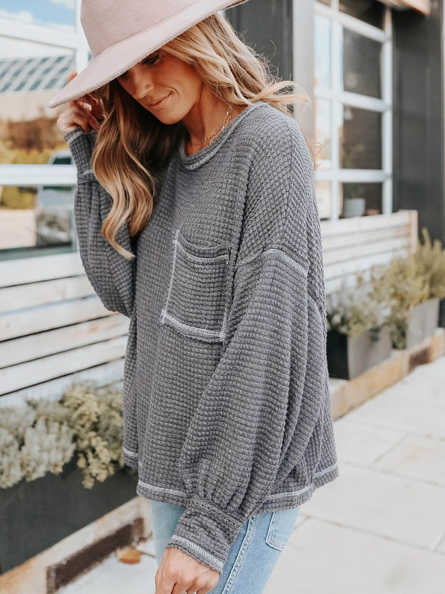 Lunimesd Waffle Drop Sleeve Loose Casual Top（6 colors）
