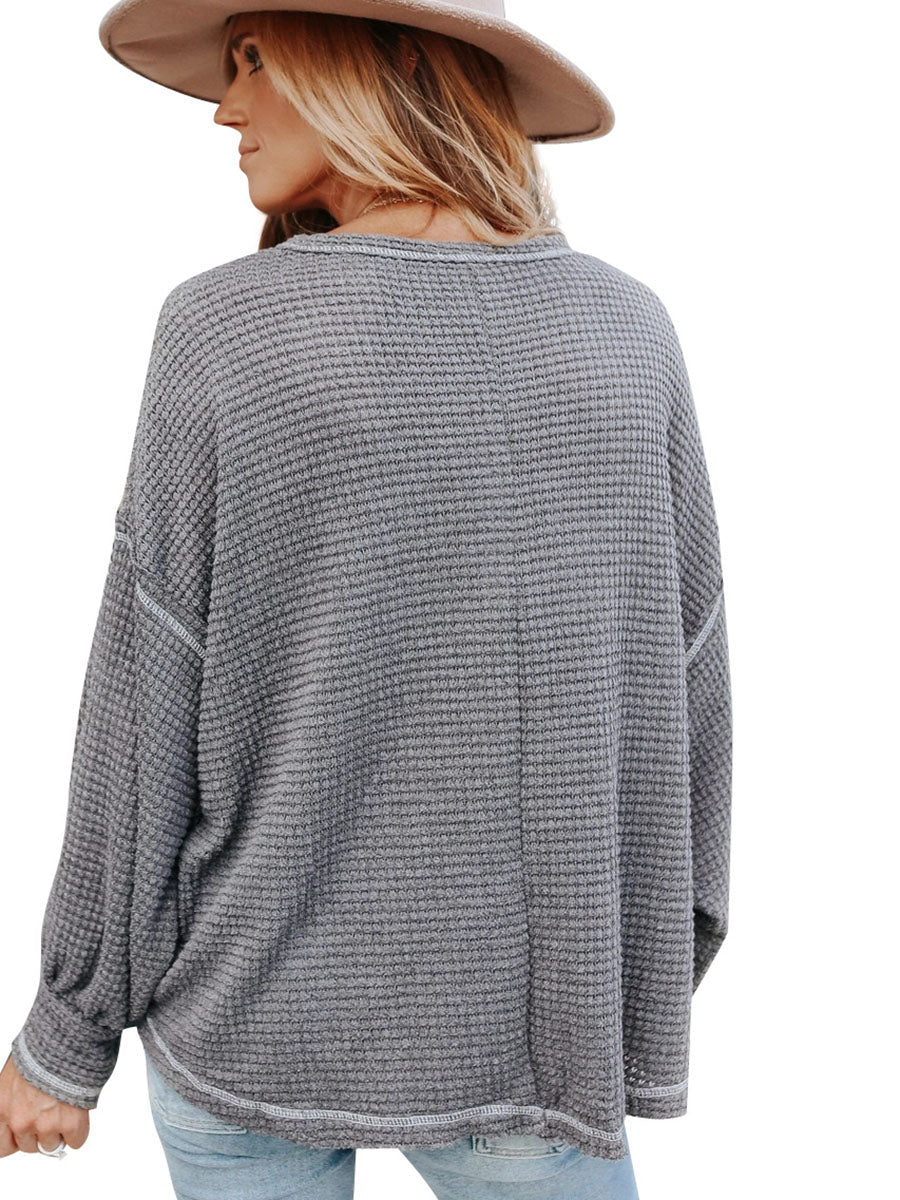 Lunimesd Waffle Drop Sleeve Loose Casual Top（6 colors）