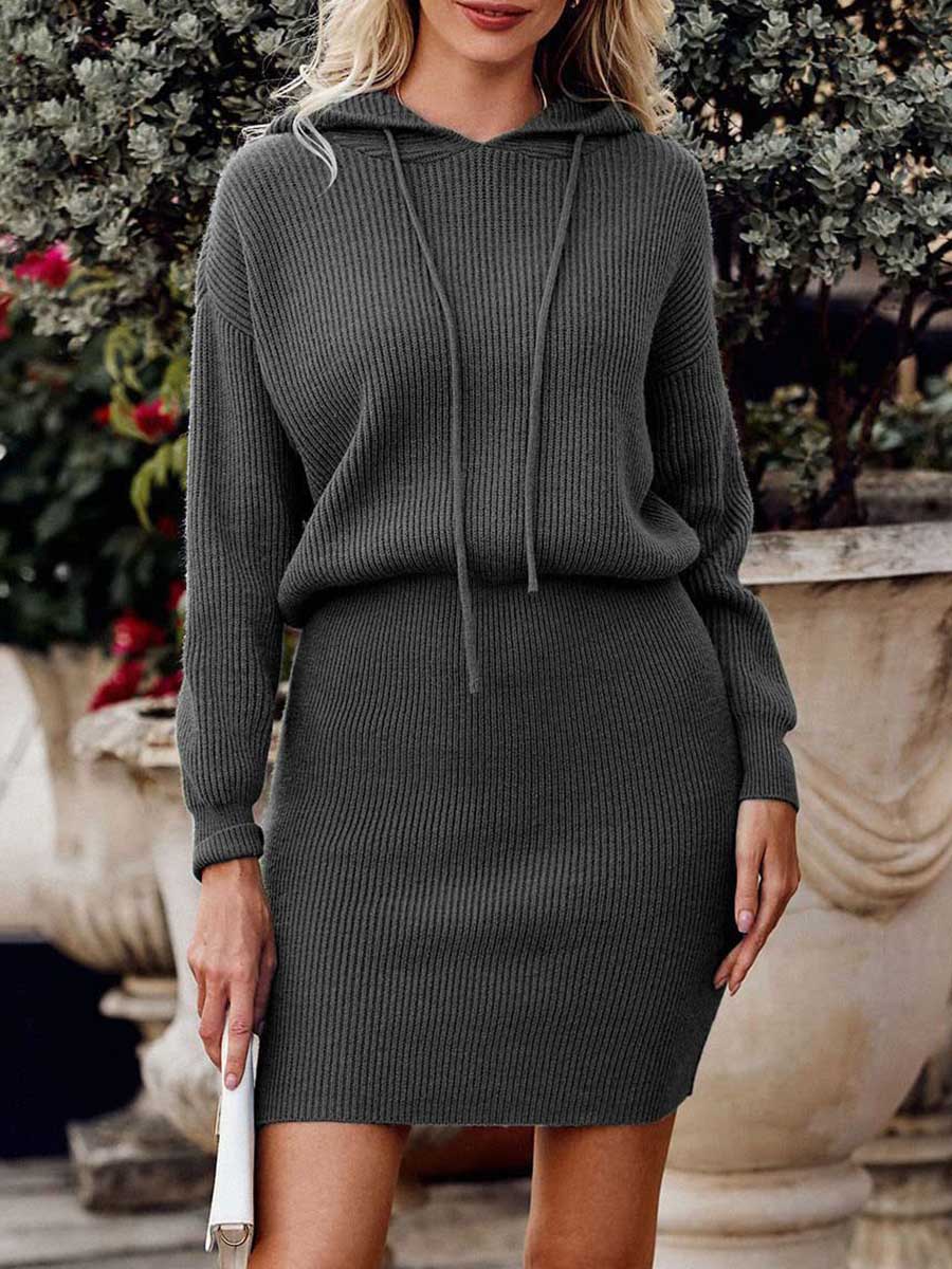 Lunimesd Solid Color Hooded Waisted Knit Wrap Skirt