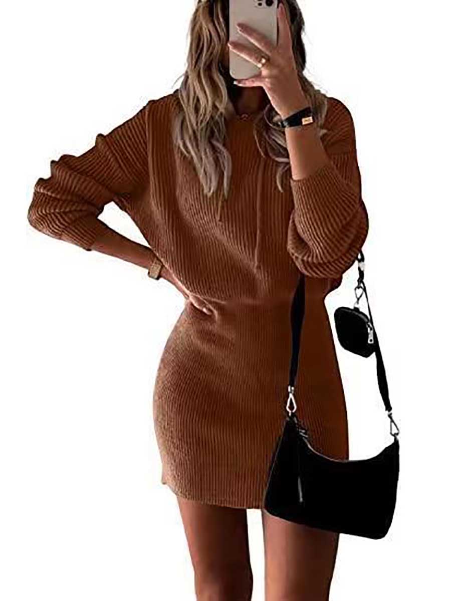 Lunimesd Solid Color Hooded Waisted Knit Wrap Skirt