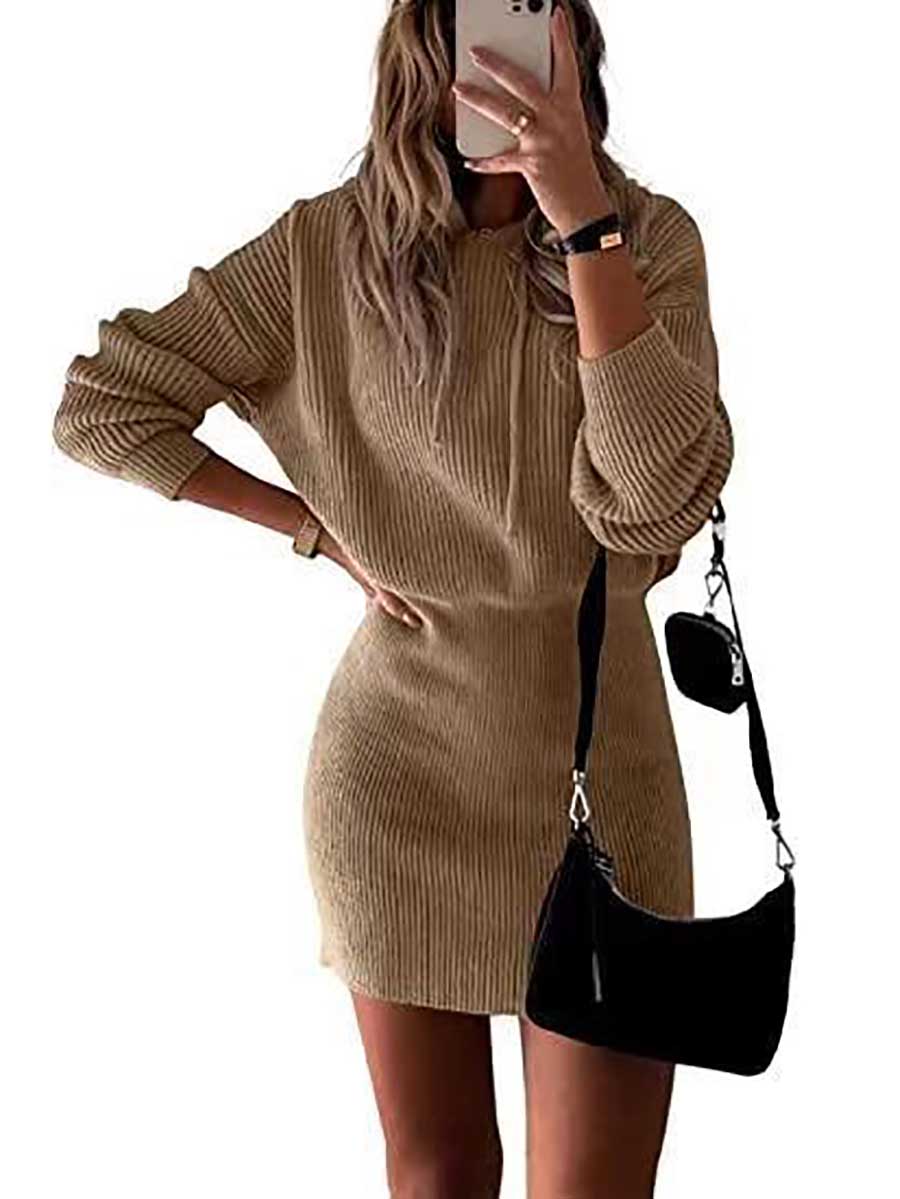 Lunimesd Solid Color Hooded Waisted Knit Wrap Skirt