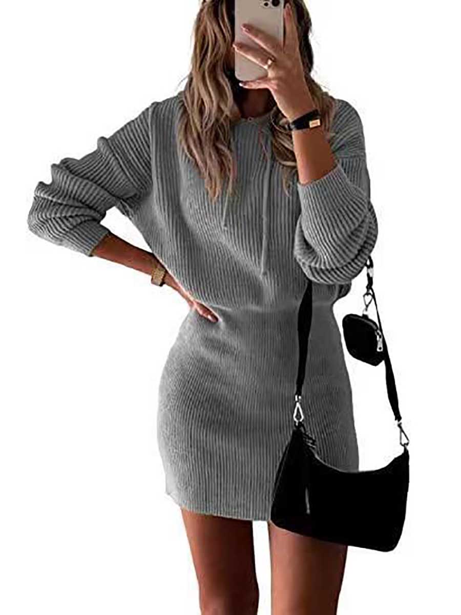 Lunimesd Solid Color Hooded Waisted Knit Wrap Skirt