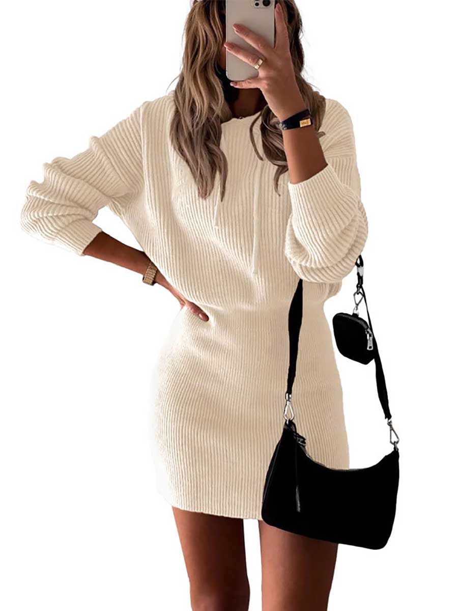 Lunimesd Solid Color Hooded Waisted Knit Wrap Skirt