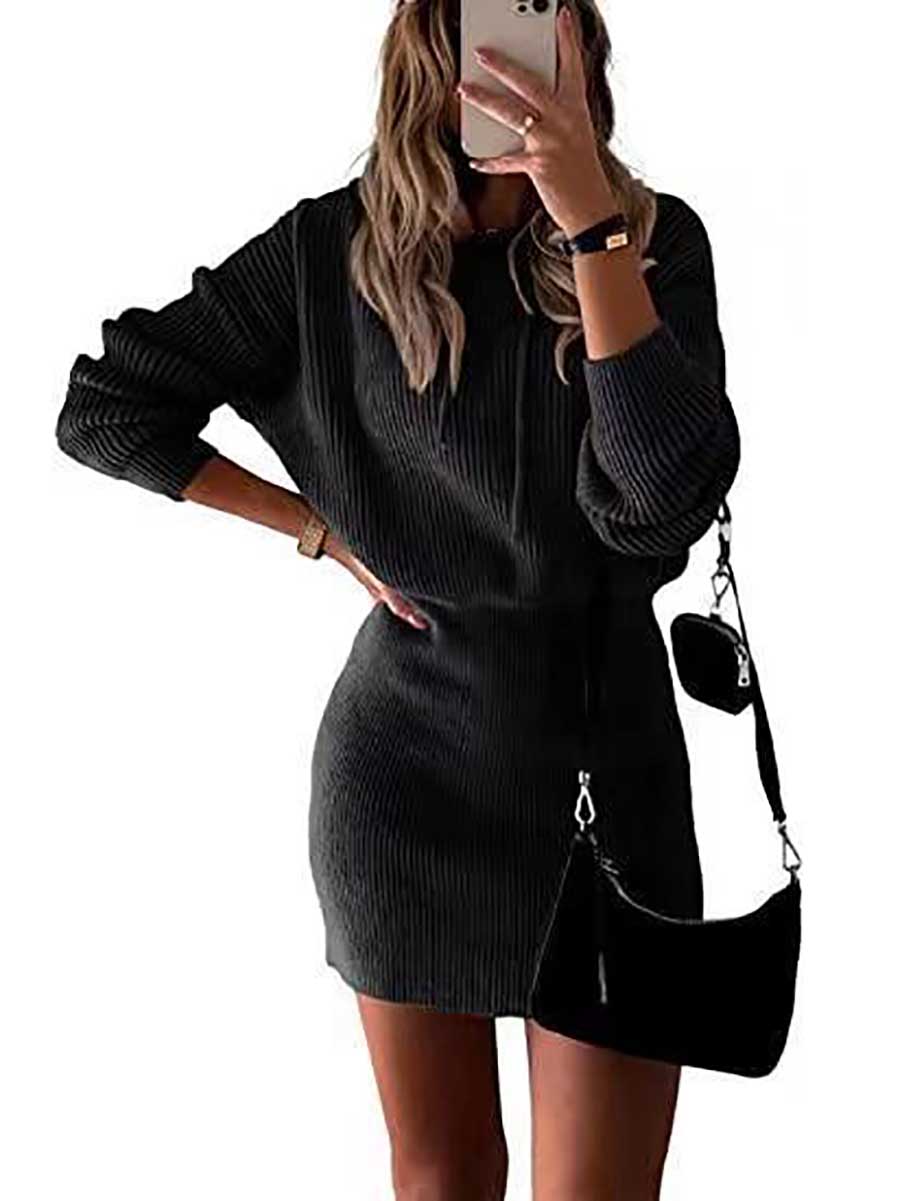 Lunimesd Solid Color Hooded Waisted Knit Wrap Skirt