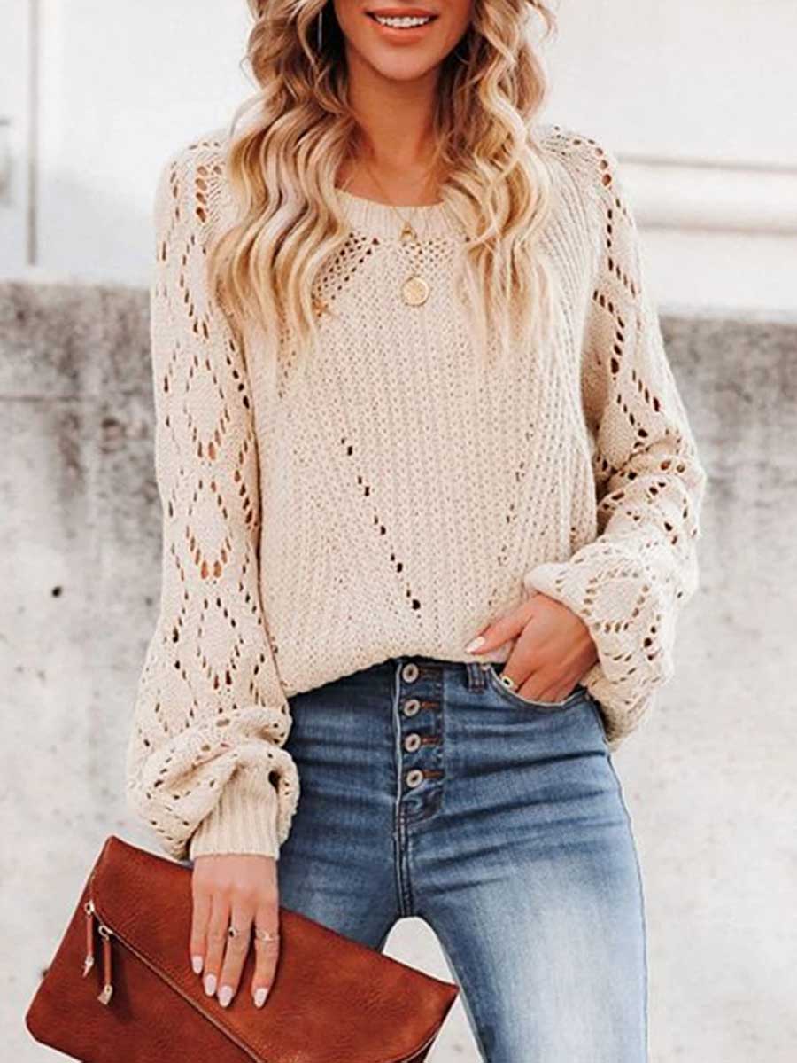 Lunimesd Cutout Knit Lantern Sleeve Sweater