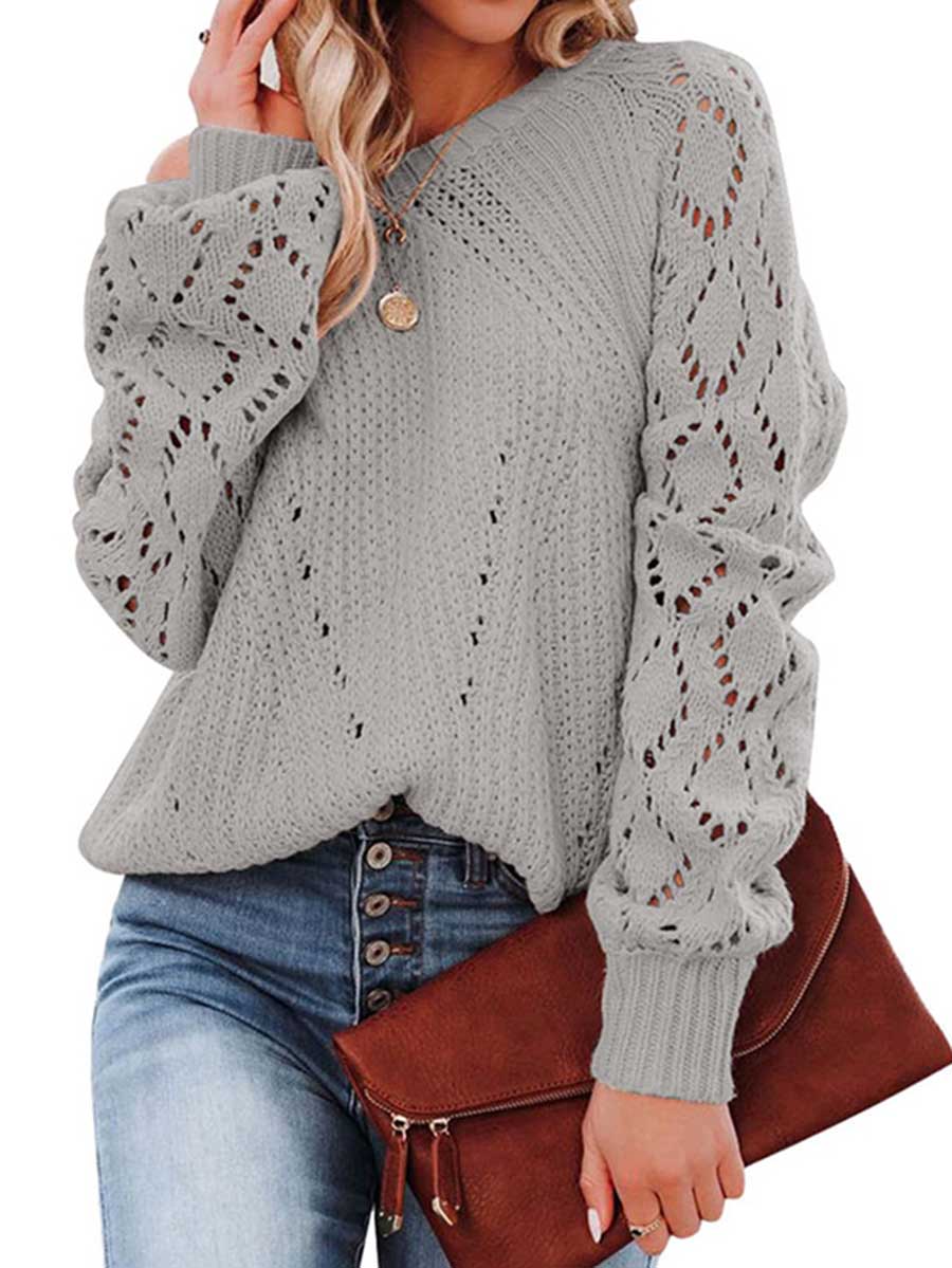 Lunimesd Cutout Knit Lantern Sleeve Sweater
