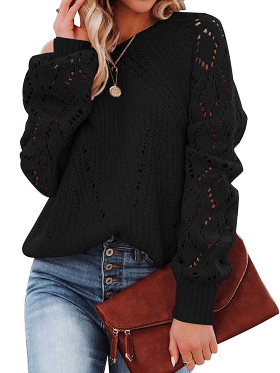 Lunimesd Cutout Knit Lantern Sleeve Sweater