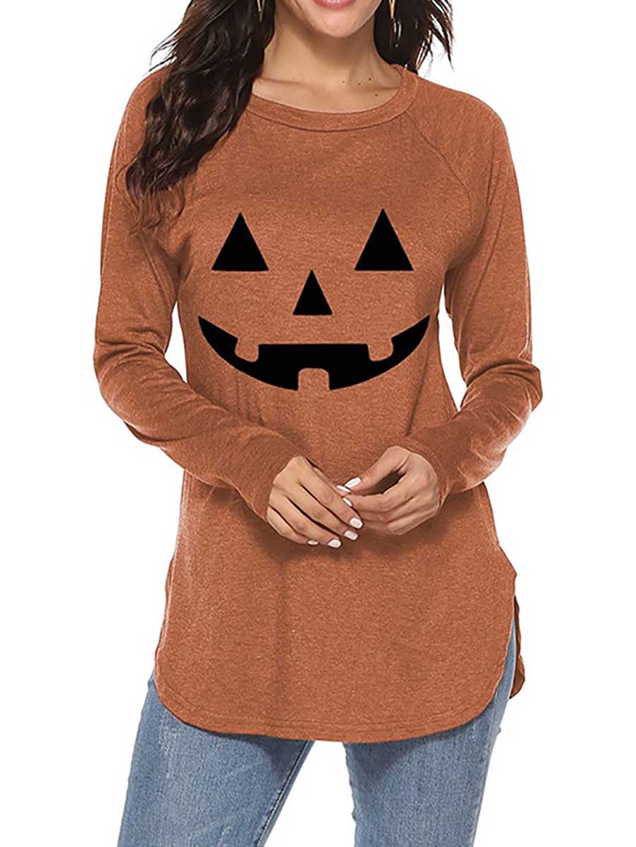 Lunimesd Halloween Printed T-Shirt Loose Long Sleeve