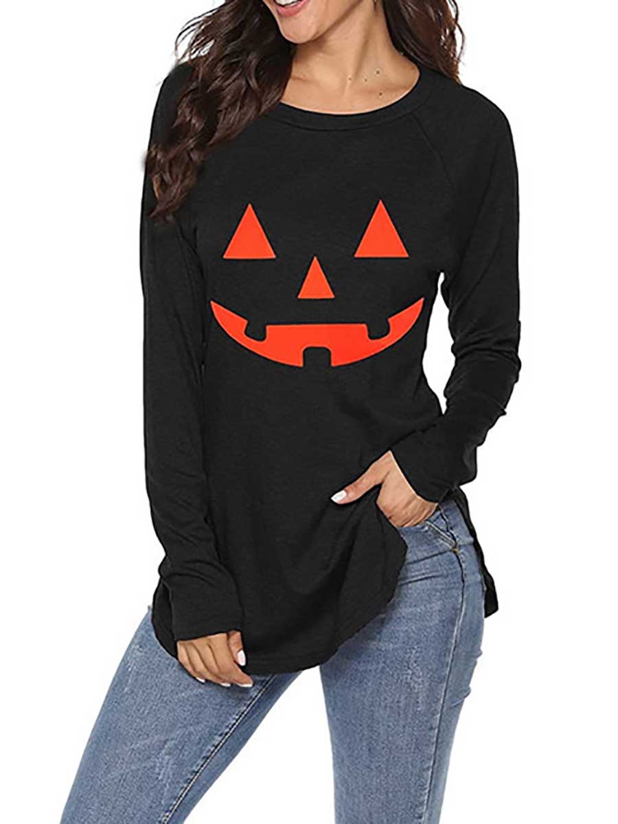 Lunimesd Halloween Printed T-Shirt Loose Long Sleeve