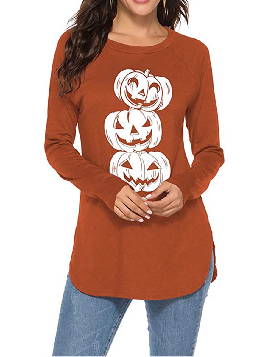 Lunimesd Halloween Printed T-Shirt Loose Long Sleeve