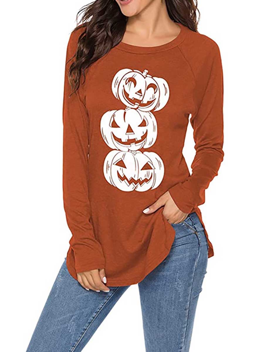 Lunimesd Halloween Printed T-Shirt Loose Long Sleeve