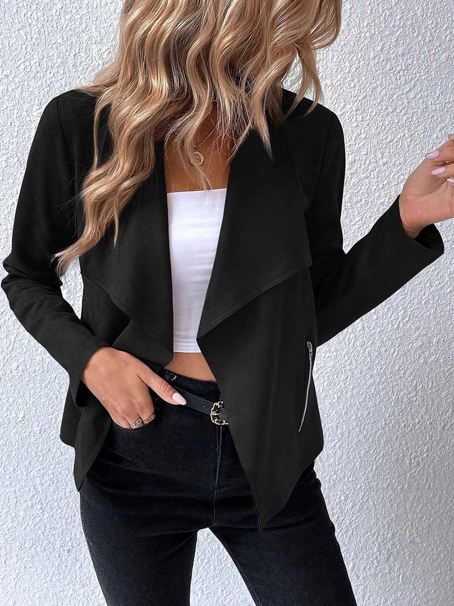 Lunimesd Leather Velvet Lapel Long Sleeve Zipper Jacket