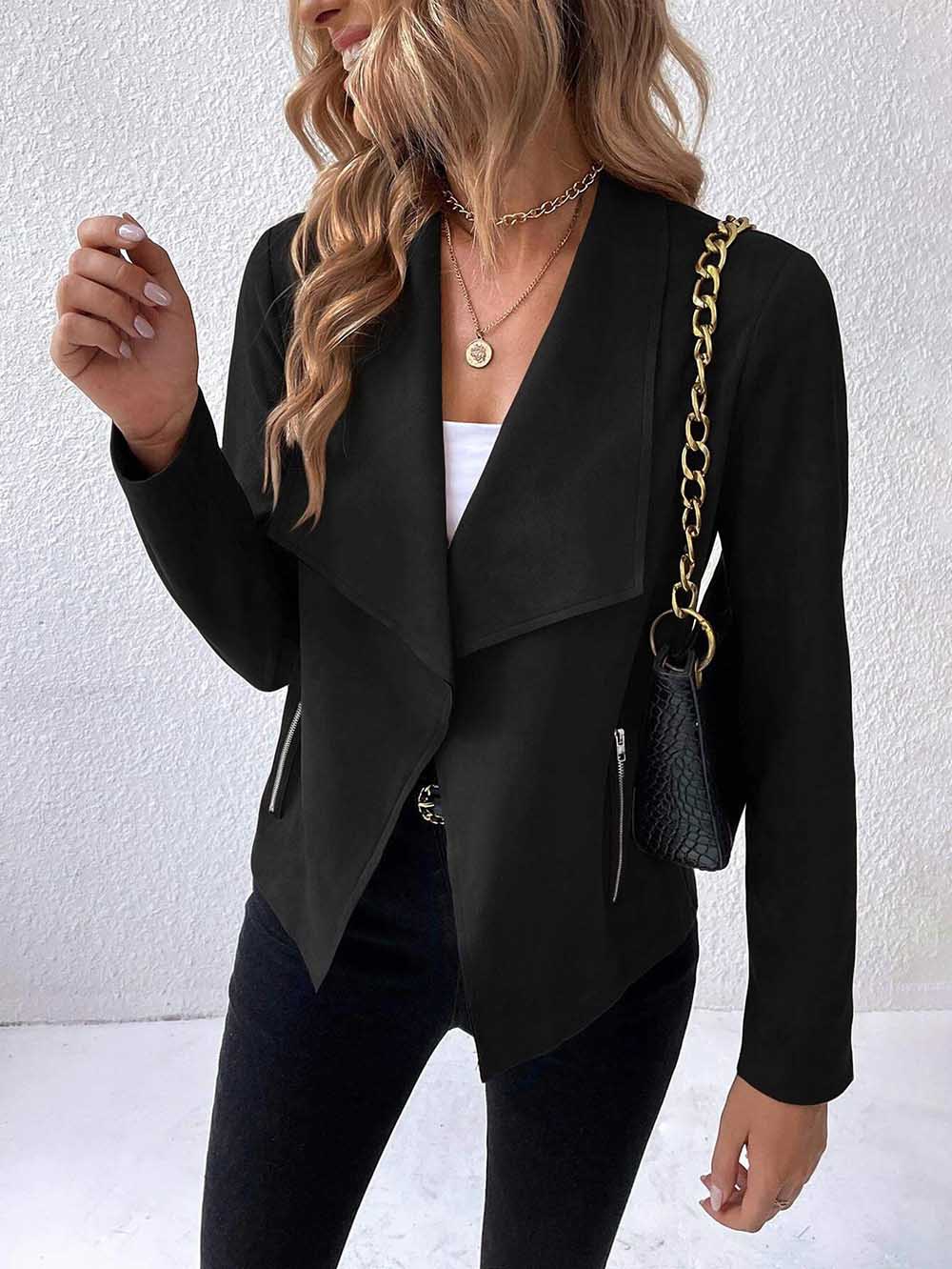 Lunimesd Leather Velvet Lapel Long Sleeve Zipper Jacket