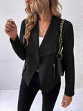 Lunimesd Leather Velvet Lapel Long Sleeve Zipper Jacket