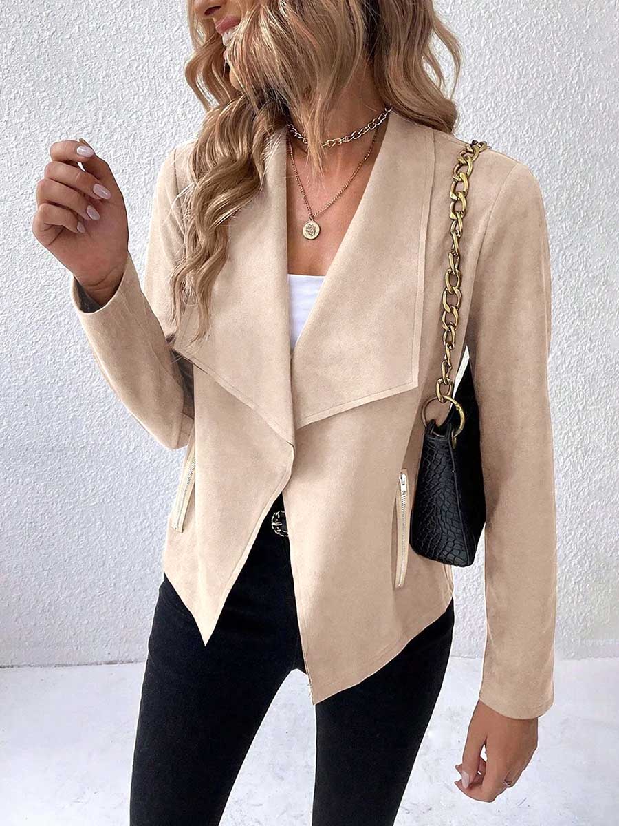 Lunimesd Leather Velvet Lapel Long Sleeve Zipper Jacket