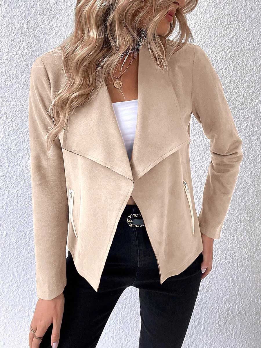 Lunimesd Leather Velvet Lapel Long Sleeve Zipper Jacket
