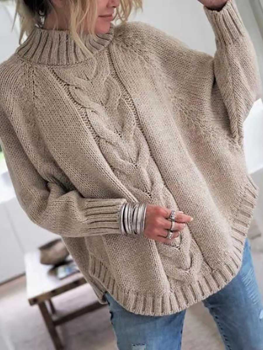 Lunimesd Batwing Sleeve Half High Neck Twist Knit