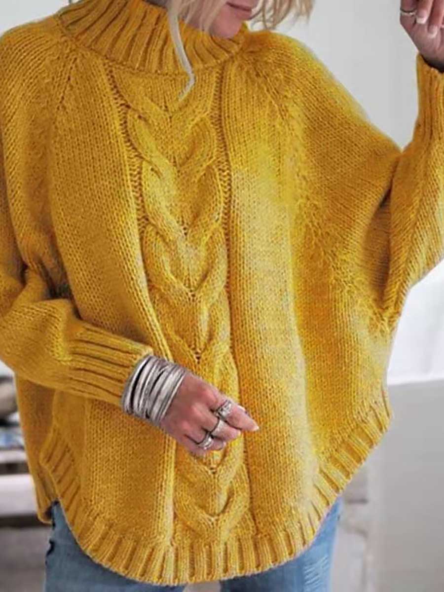 Lunimesd Batwing Sleeve Half High Neck Twist Knit