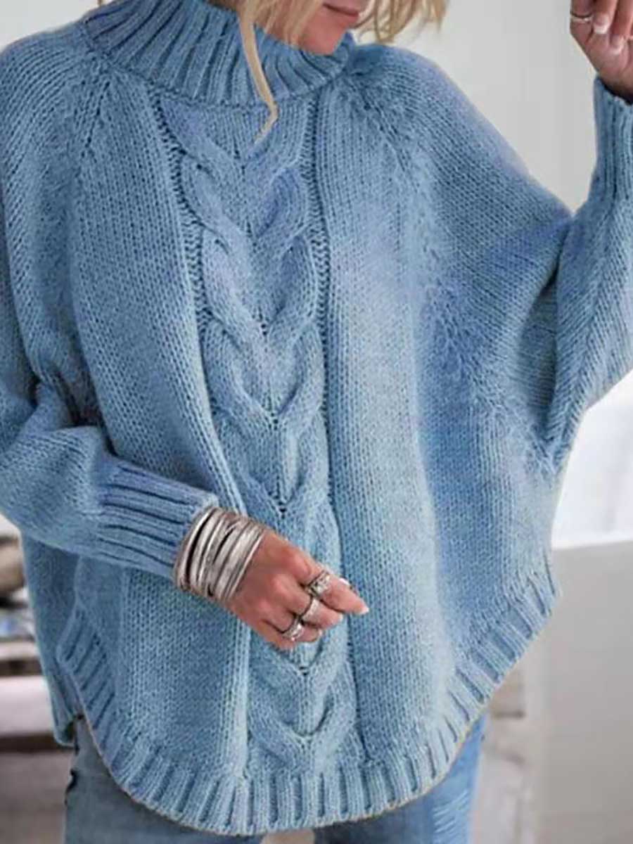 Lunimesd Batwing Sleeve Half High Neck Twist Knit