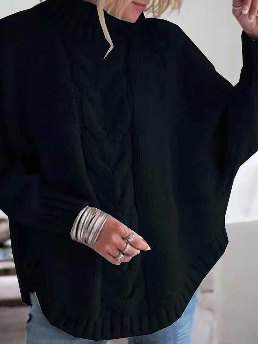 Lunimesd Batwing Sleeve Half High Neck Twist Knit