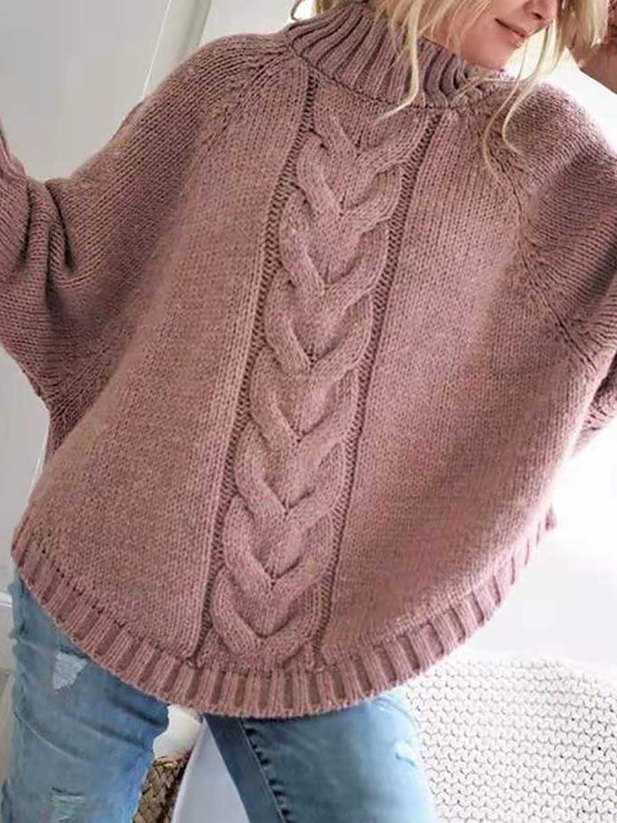 Batwing Sleeve Half High Neck Twist Knit