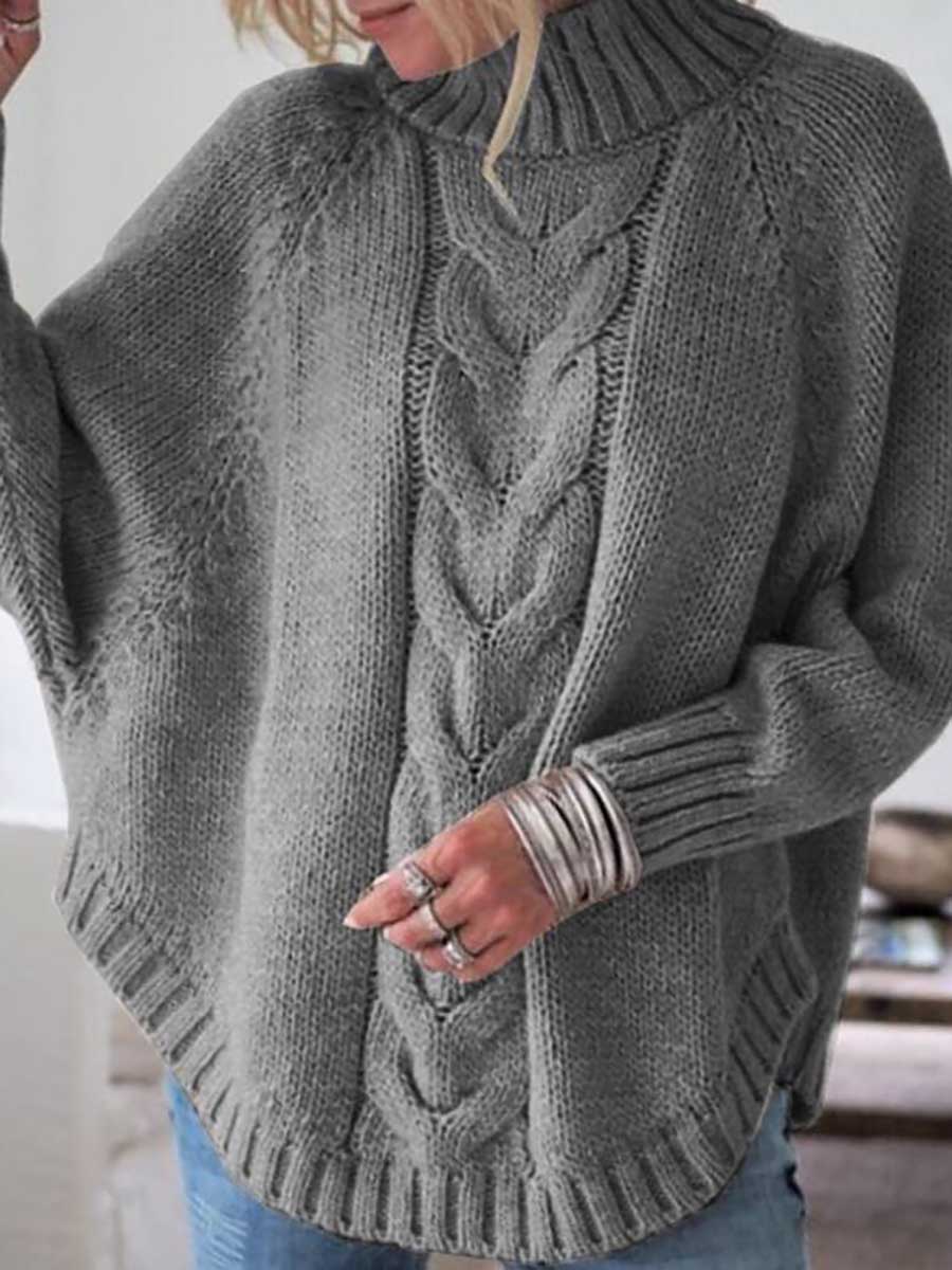 Lunimesd Batwing Sleeve Half High Neck Twist Knit